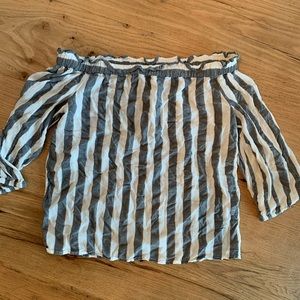 Banana Republic Off‎ Shoulder Stripe Top Blue White 3/4 Sleeve Preowned